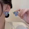 S3281 Fashion Jewelry Enamel Blue Flower Stud Earrings For Women Three Petal Florals Earrings