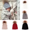 Chapeaux solide mode mignon mère bébé tricot Pom Bobble chapeau hiver chaud bonnet tricoté correspondant casquette Crochet