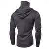 Herren-Poloshirts, 60 % Herren-Herbst-Freizeit-Fitnessstudio, dünner Langarm-Kapuzenpullover, Gesichtsmaske, reine Farbe, Sweatshirt-Oberteil