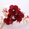 Pinces à cheveux FORSEVEN chinois rouge Rose fleur gland épingles cristal mariée épingles à cheveux casque mariée bijoux de mariage accessoires JL