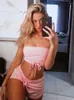 Women's Tracksuits Women Summer Crop Tops And Shorts 2 Piece Set Tracksuit Pink Yellow Strapless Clothing Casual Outfit Solid Comfort Suit