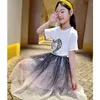 Ensembles de vêtements 2022 enfant en bas âge fille vêtements ensemble été dentelle jupe coton étoile T-shirts deux pièces costume mode enfants 4 8 12 14T