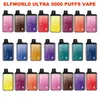 Original Elfworld Ultra 5000 Cigarettes Disposable vapes mesh coil 650 Mah recharager battery 13 Ml 15 colors for choose Vs Elfbar 5000