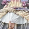 Scarf Collar Flare Sleeve Print Dress with gathered waist pleated ruffle hem High waist Retro French European and American style long skirt