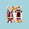 Decoraciones navideñas Decoraciones navideñas Deluxe Veet Santa Claus Traje Adt Traje para hombre Guantes Chal Sombrero Tops Cinturón Pie Er Cosplay Dhmb6