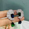 Boucles d'oreilles pendantes pour femmes, 40MM, goutte d'eau de luxe, couleur verte, zircone cubique, robe d'anniversaire, fête de mariée, dubaï, E6536