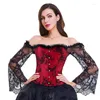 Bustiers Corsets Steampunk Corset Bustier Gothic Corselet 여성 긴 슬리브 레이스 꽃 오프 어깨 섹시 파티