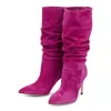 Fashion Half Boots For Women 2022 Oat d'hiver pointues pliss￩es talon talon grande taille 43 44 45 Slip on Soft Le cuir chaussures
