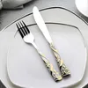 Dinnerware Sets Gold Carving Fork Spoon Knife Set Accessories Completas Vajillas De Porcelana Cubiertos Acero Inoxidable Servies 610