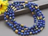 Chains Z10184 50" 8mm Natural Round Lapis Lazuli Turquoise Extrusive-rock Agate Gold Hematite Necklace