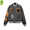 Горячая Распродажа, мужская флисовая куртка Off Tidy 23fw, шерстяная ткань, кожаная куртка с рукавами для пар, бейсболка, хлопок