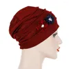 Casquettes de boule femmes solide chapeau à fleurs musulman à volants Turban Wrap Cap