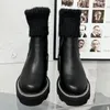 Kvinnor 2022 Fashion Winter Ankel Martin Boots Sock Pull On Shoe Thick Chunky Platofrm Sole Low Block Heel Round Toe Real Leather