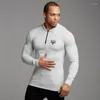 Men's Polos Brand Gyms Fashion Zipper Polo Shirt Mens Muscle Workout Running Breathable Sports Long Sleeve Training Fitness Shirts