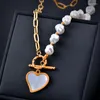 Catene LEEKER Punk Love Heart con pendenti Collana in acciaio inossidabile per donna Cuciture di perle Colore oro Girocollo 340 LK1