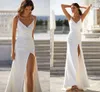 Robe de mari￩e sexy pour femmes 2023 Spaghetti Strap Soft Satin High Split Bride Robes Simple V Neck Vestidos sans novia Robe de Mariage