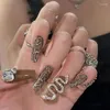 False unhas y2k estilo sexy snake shinestone unha falsa com cola dicas feitas à mão, dicas destacáveis ​​reutilizáveis ​​pressionam no caixão