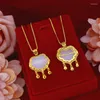 Pendentifs Mode Collier de pierres précieuses Pendentif en or 14 carats Bijoux pour femme Calcédoine Lucky Locket Bell Choker