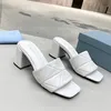 Luxury designer slippers spool heels for women foam runner summer sexy leather thick with sandals High heels shoes size 35-43