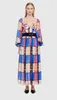 Casual Kleider Seide Frauen Hohe Taille Maxi Kleid Lange Hülse Lose Quadrat Kragen Sommer 2022 Weibliche Plaid Robe Mit Schärpen