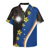 M￤ns casual skjortor 2022 stil m￤ns kubansk skjorta polynesisk stam kort ￤rm lapel semester strand flagga logotyp m￶nster tryck t-shirt