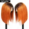 Teil Schwarz s Ombre Farbe Kurze Bob 1BOrange Menschliches Haar Vordere Gerade Brasilianische Remy Für Frauen Glueless Spitze Verschluss perücke6847323