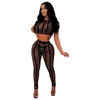 Pantaloni a due pezzi da donna Summer Beach Wear 2 Set Donna Sexy Sheer Mesh Cut-Out See Through Tank Crop Top Leggings Club Skinny Suits