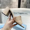 Luxury designer slippers spool heels for women foam runner summer sexy leather thick with sandals High heels shoes size 35-43
