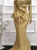 Elegante afrikanische Lace Mermaid -Abendkleider plus Größe Pailletten Langarmes Perlen -Prom -Party -Kleider Robe de Soiree BC11139