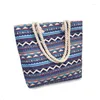 Borse da sera Winmax Summer Women Canvas Stile bohémien Borse casual Shopping Big Bag Donna Spalla a righe Beach Messenger floreale