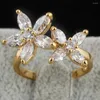 Обручальные кольца элегантные цветы Золотые пальцы для женщин австрийские кристаллы кольцо мода Desgin Jewelry Top Caffice Whtolesale Drop