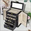 Jewelry Boxes Akozlin Large Box Organizer Functional Lockable With Big Mirror Leather Storage Case For Women Girls Ring Otiqj