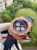 5Style Fashion Perfect Quality Men's Watch 18K Rose Gold Grey Blue Dial Vk Quartz Chronograph Working Mens Watches Rubber Str259g