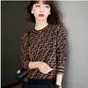 Suéter de grife feminino outono decote redondo listrado moda manga longa feminino casual clássico roupas de moda vintage letra completa luxuoso sênior novo 2022ff