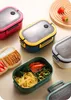 Tragbares Geschirr, hermetische Lunchbox, 2-lagiges Gitter, für Kinder, Studenten, Bento-Box mit Gabel, Löffel, auslaufsicher, mikrowellengeeignet, verhindert RRC248