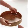 Breakfast Trays Round Serving Bamboo Wooden Tray For Breakfast Dinner Trays Bar Container Handle Storage Drop Delivery 2022 Home Gar Dhcl5