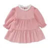 Robes pour filles, manches à volants, robe pour bébé, printemps-automne, mignonne princesse, tenue de fête, vêtements roses élégants pour petites filles