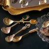 Spoons Vintage Mini Royal Style Metal Gold Color Carved Coffee Snacks Fruit Dessert Fork Kitchen Tool Teaspoon Tableware Drop Deliver Smtpg