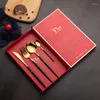 Dinnerware Sets Stainless Steel Knife And Fork Set Net Red Portuguese Tableware Four Piece Western Gift Box Gold