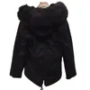 Women's Fur Classic All Black Faux Parka Winter Unisex Raccoon Collar Jacket Plus Size Coat