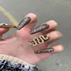 False unhas y2k estilo sexy snake shinestone unha falsa com cola dicas feitas à mão, dicas destacáveis ​​reutilizáveis ​​pressionam no caixão