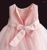 Vestidos de menina vestido de bebê vestido de flor rosa com mangas de bola com princesas de casamento meninas de casamento batismo 1 ano vestido infantil 6m-4y