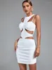 Casual jurken White Bandage Dress Women Cut Bodycon Evening Party Elegant Sexy Birthday Club Outfits 2022 Zomeraankomst