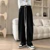 メンズパンツグレイブラックカジュアルメンファッションドローストリング大量のワイドレッグ韓国スタイルルーズストレートメンズズボン