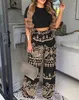 Pantalones de dos piezas para mujer, Top corto bohemio con estampado Tribal, conjunto de pierna ancha, conjuntos de mujer, moda de verano, traje femenino, ropa de mujer