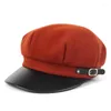 Boinas outono 2022 inverno boina preto femme couro chapéu francês Mulheres estilo britânico Gavroche Military SBOY Cap