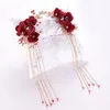 Haarspangen FORSEVEN Chinesische Rote Rose Blume Quaste Pins Kristall Braut Haarnadeln Kopfschmuck Braut Hochzeit Schmuck Zubehör JL