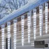 Guirlandes lumineuses imperméables avec pluie de météores, 8 glaçons suspendus, LED de noël, chute de glace en cristal, connectable, goutte de pluie ue