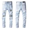 Designer Mens Jeans Hip-Hop Fashion Zipper Hole Wash Jean Pants retro gescheurde vouw stiksel mannen ontwerpen motorfiets rijden koele slanke broek paarse jeans voor man vrouwen 28-40
