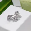 Classic Van Vintage Cluster Open Rings Flora Designer 18K White Gold Plated Four Big Full Crystal Flower Charm Finger Accessories for Women With Box